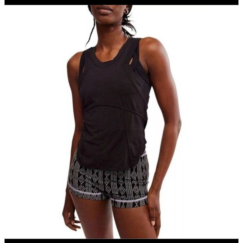 Free People Movement Silver Lining Tempo Tank Top Womens XS Black Fitted Stretch